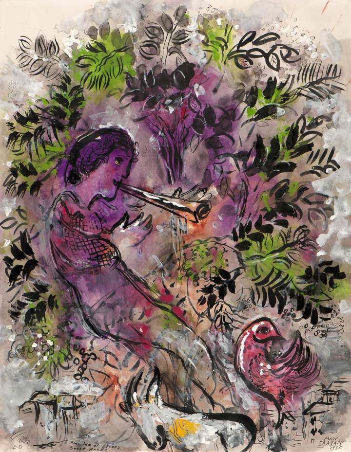 大型展覽夏加爾作品展，圖為作品Le garçon dans les fleurs,1955